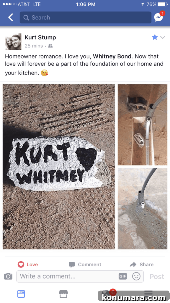 Love rock placed in channel dug in kitchen