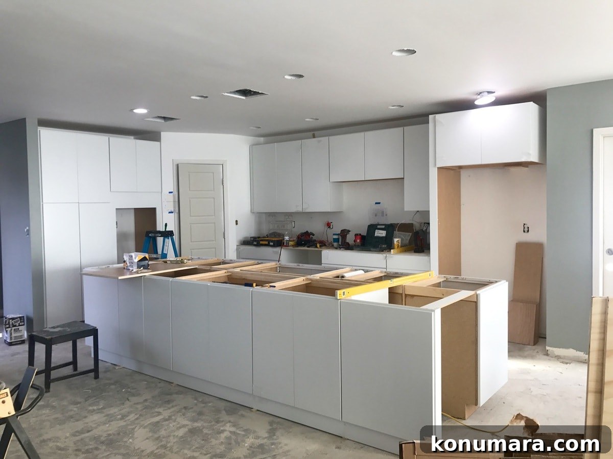 New white kitchen cabinets and Island