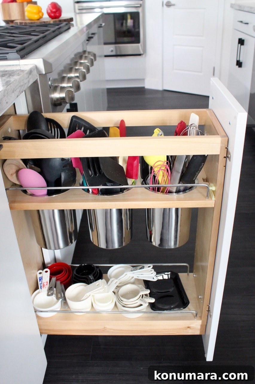 Kitchen cabinet insert utensil holder