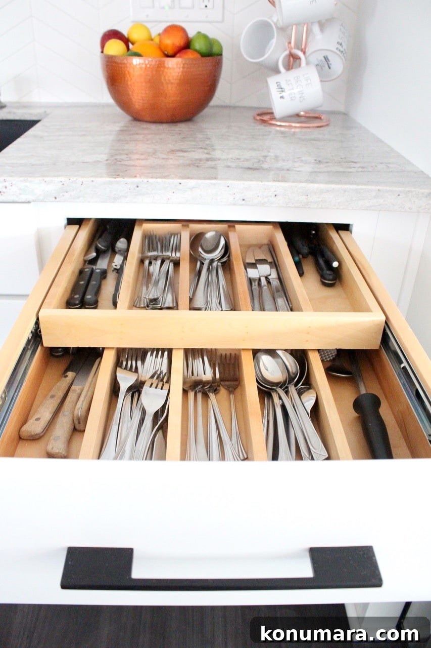 kitchen drawer insert for two levels of silverware