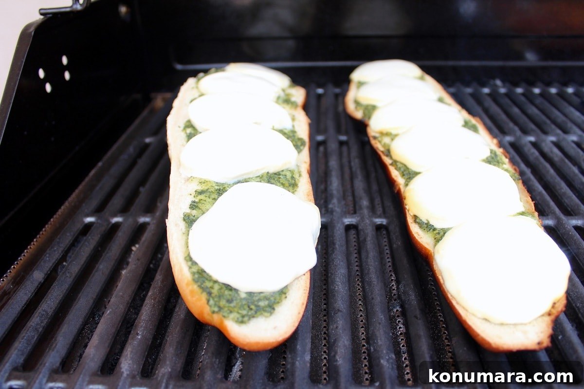 Grilled French Bread Pizza with Basil Pesto and Mozzarella