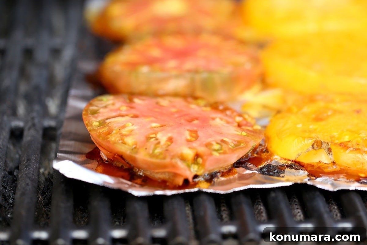 Grilled Heirloom Tomatoes on Non Stick Foil