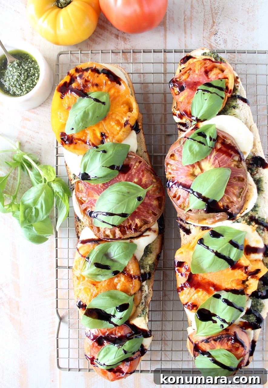 Grilled Caprese French Bread Pizza with Heirloom Tomatoes and Balsamic Reduction