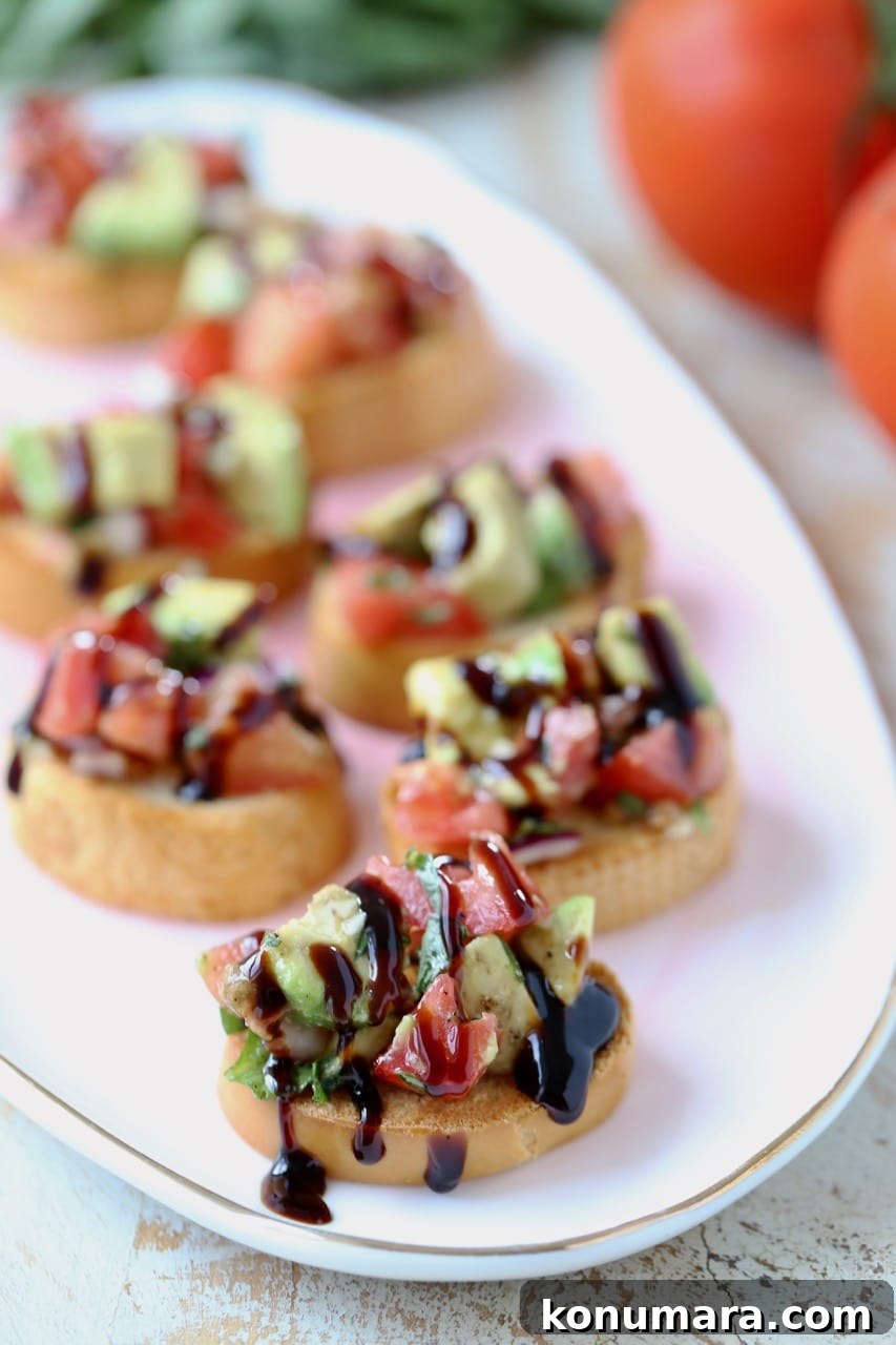 Vegan Avocado Bruschetta with Balsamic Reduction