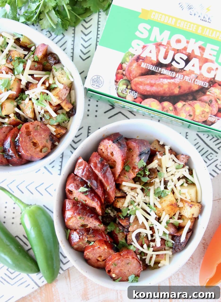 Grilled Sausage Bowls with Grilled Potatoes and Peppers