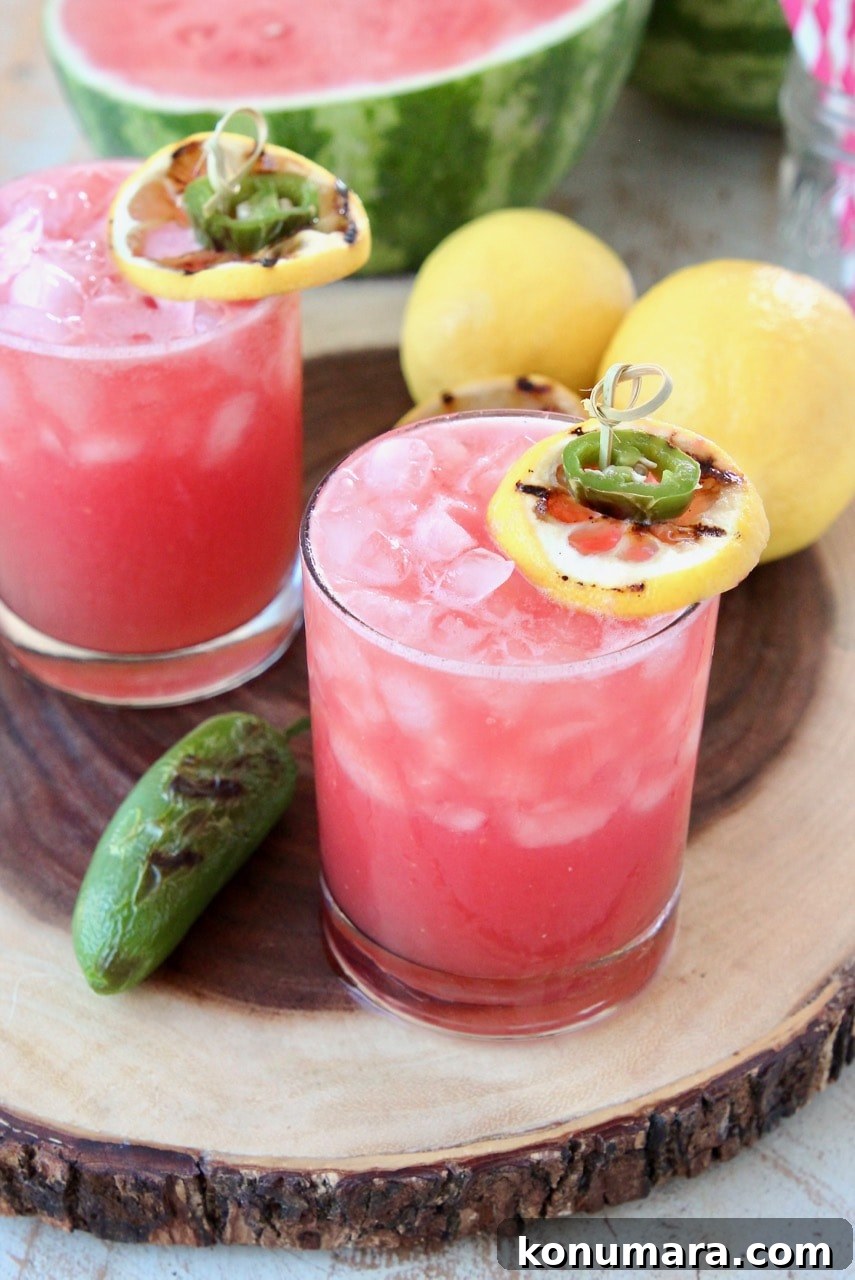 Watermelon Margarita with Grilled Lemon and Jalapeno