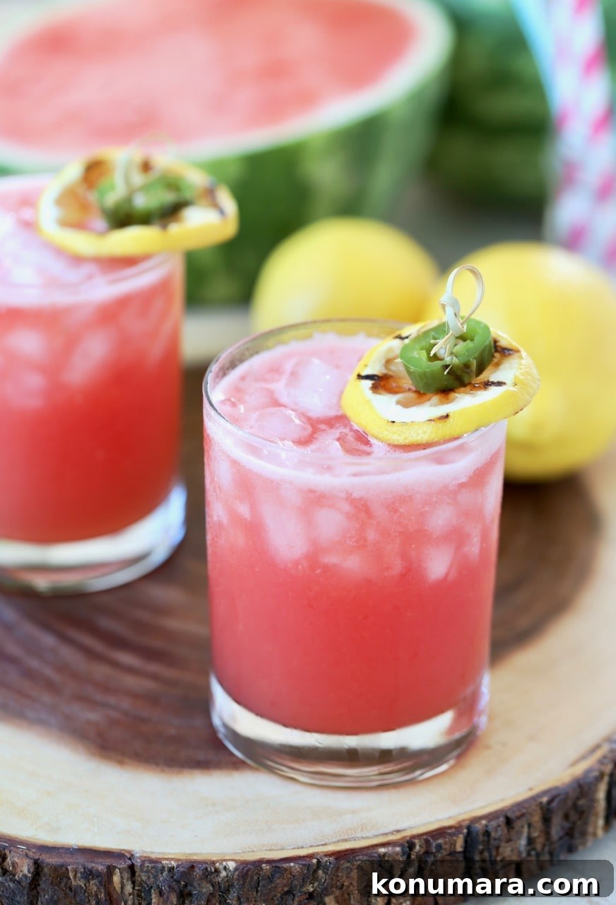 Watermelon Margarita with Grilled Jalapenos and Lemons