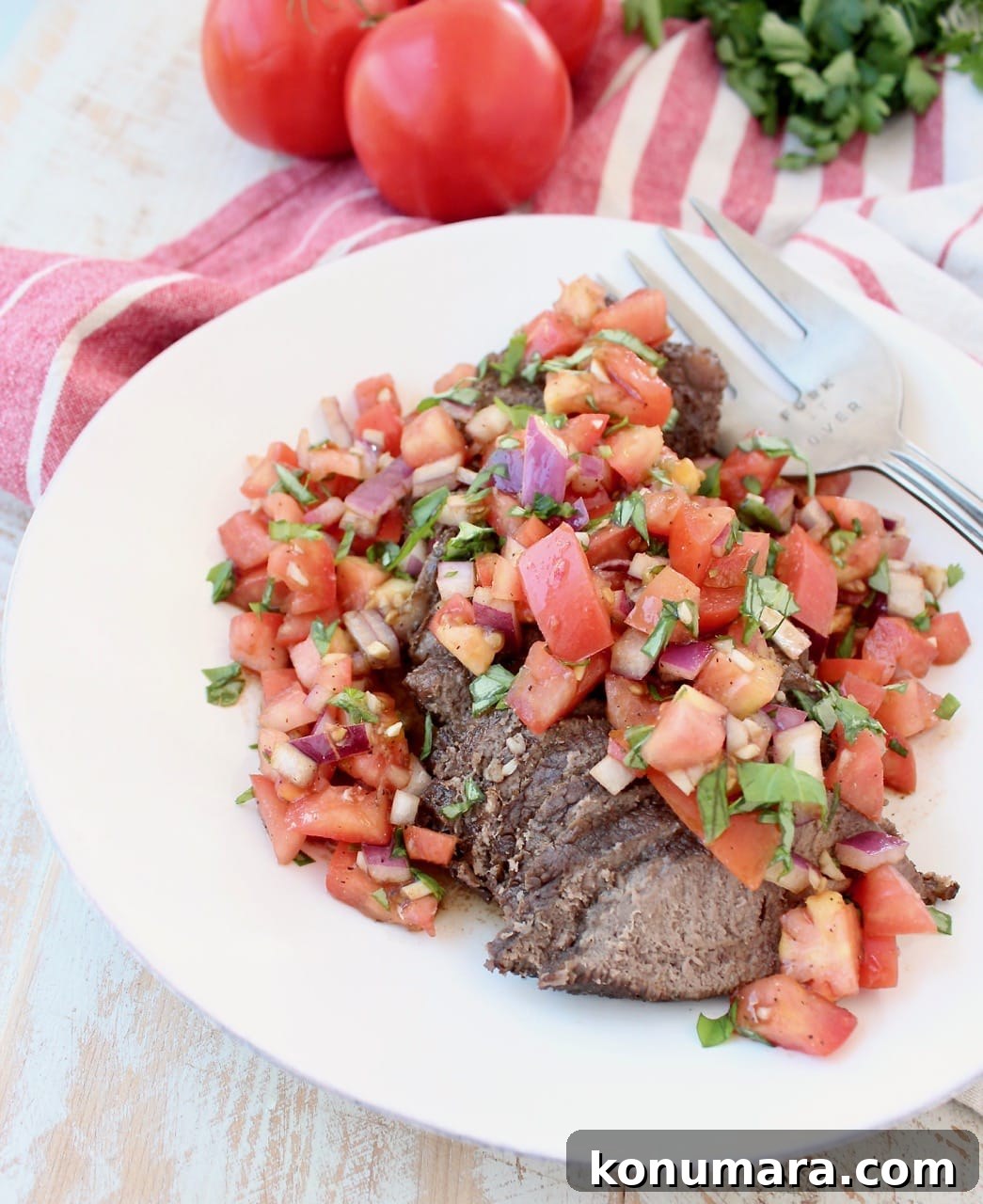 Instant Pot Italian Sirloin with Tomato Basil Bruschetta