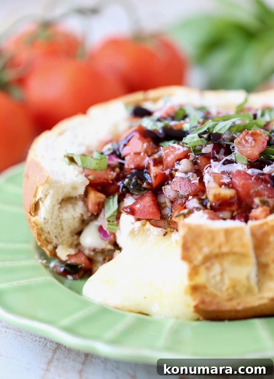 Baked Brie in Sourdough Bread Bowl with Tomato Basil Bruschetta