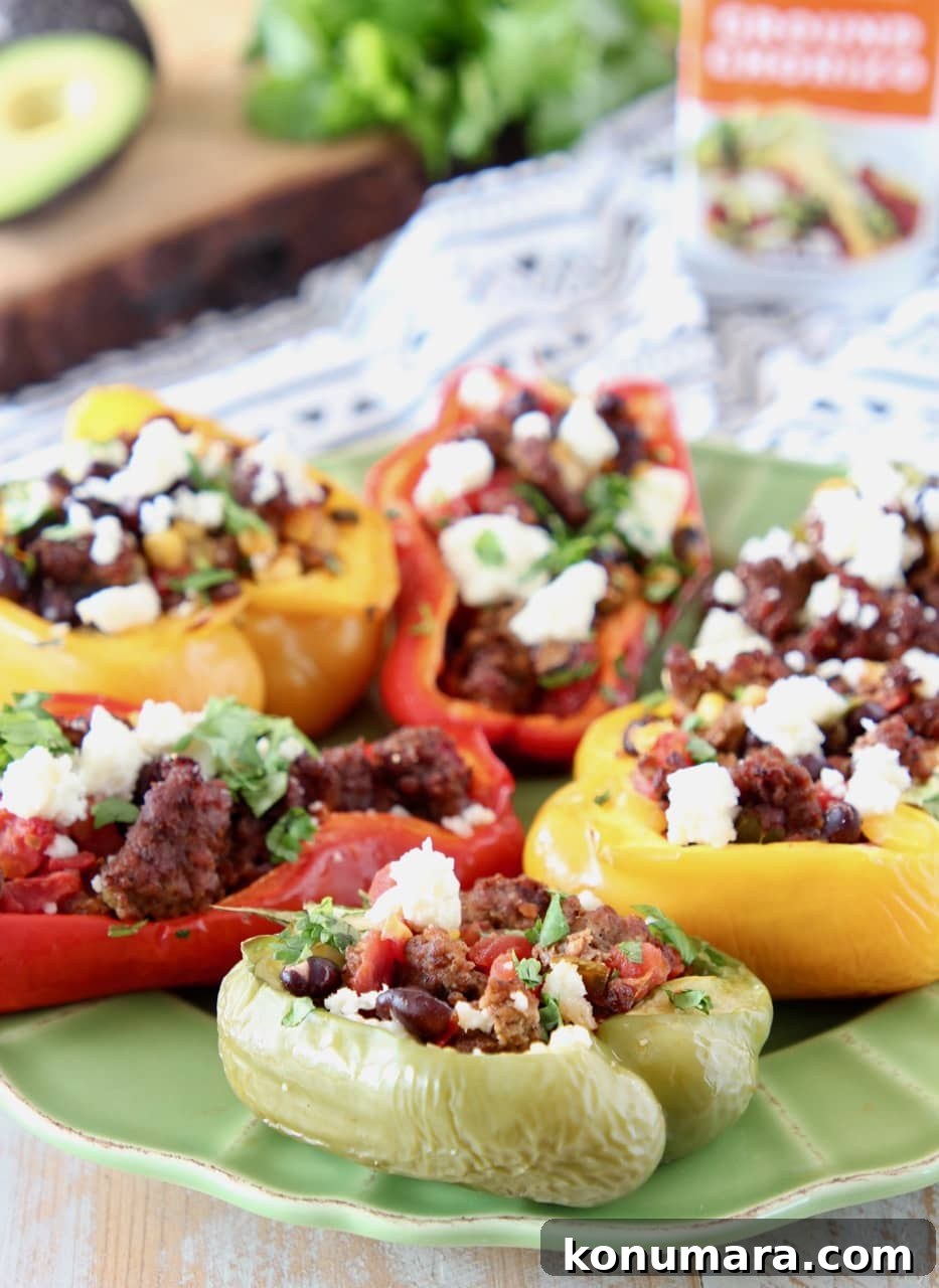 Grilled Stuffed Bell Peppers filled with Chorizo, Cotija Cheese and Cilantro