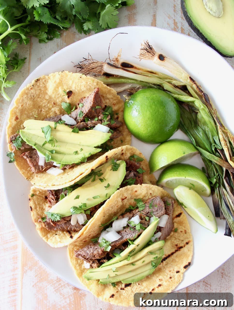 Carne Asada Taco Recipe with Fresh Limes, Avocado and Onions