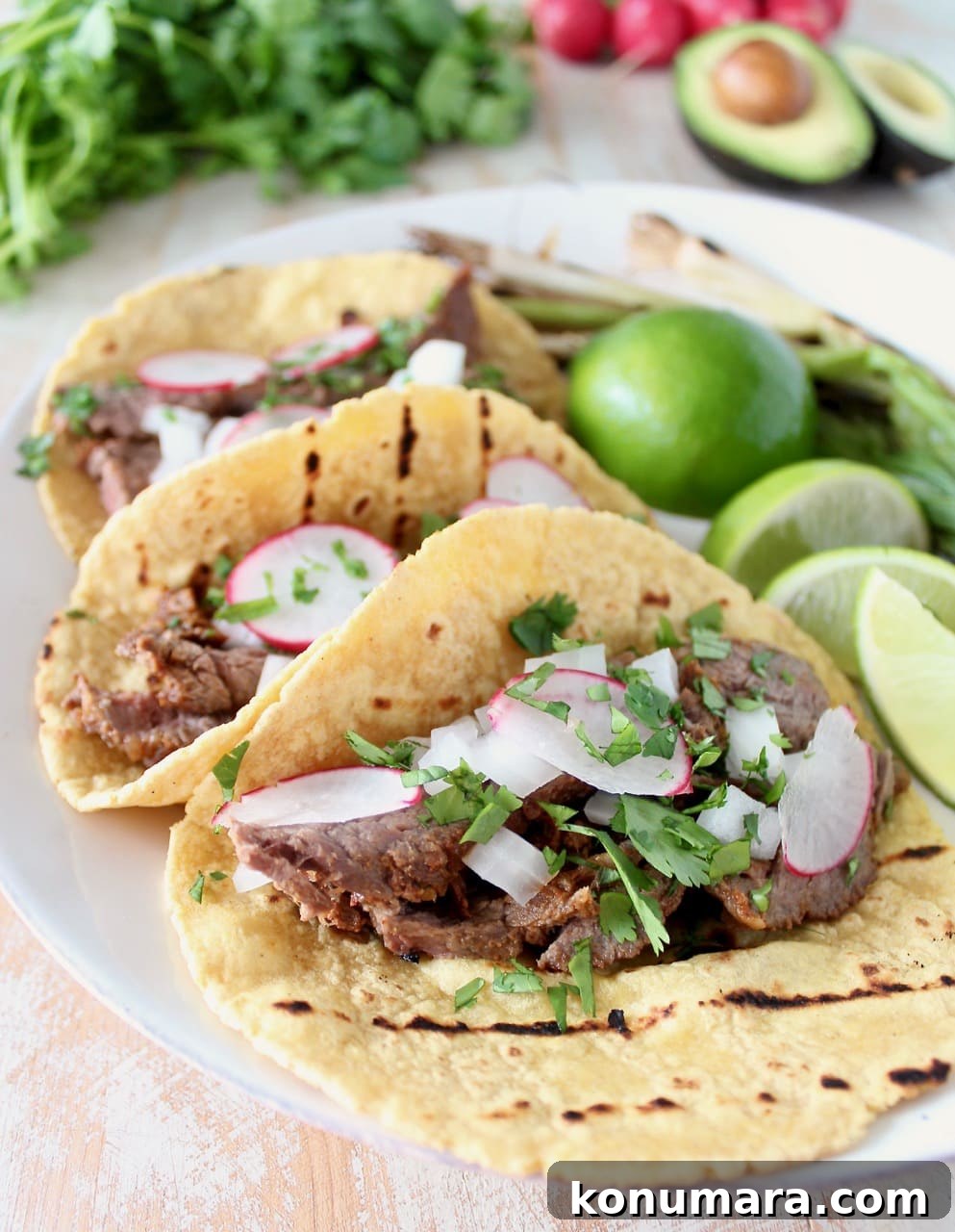 Carne Asada Tacos with Cilantro, Onion and Radish