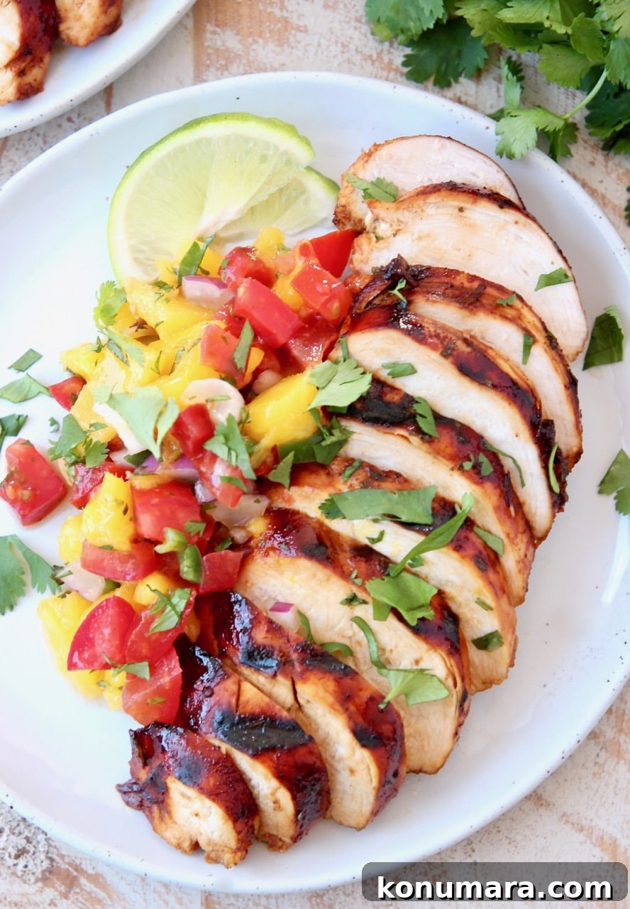 Grilled Chipotle Honey Glazed Chicken with Mango Tomato Salsa