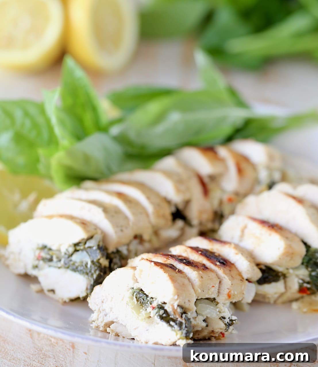 Sliced Spinach Artichoke Stuffed Chicken Breasts