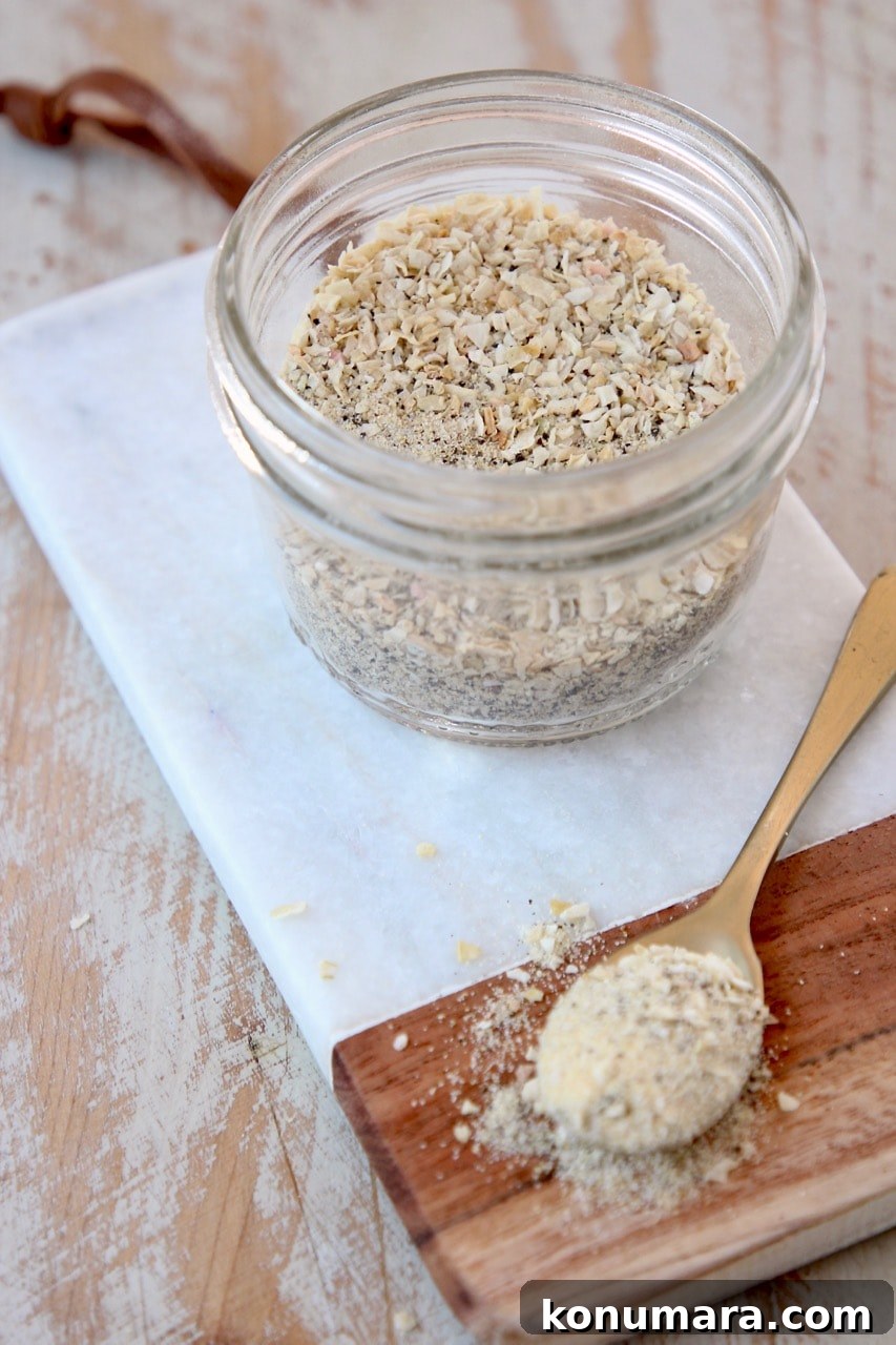 Homemade French Onion Dip Mix Recipe 6 French Onion Dip Mix in Mason Jar with Gold Spoon of French Onion Dip Mix