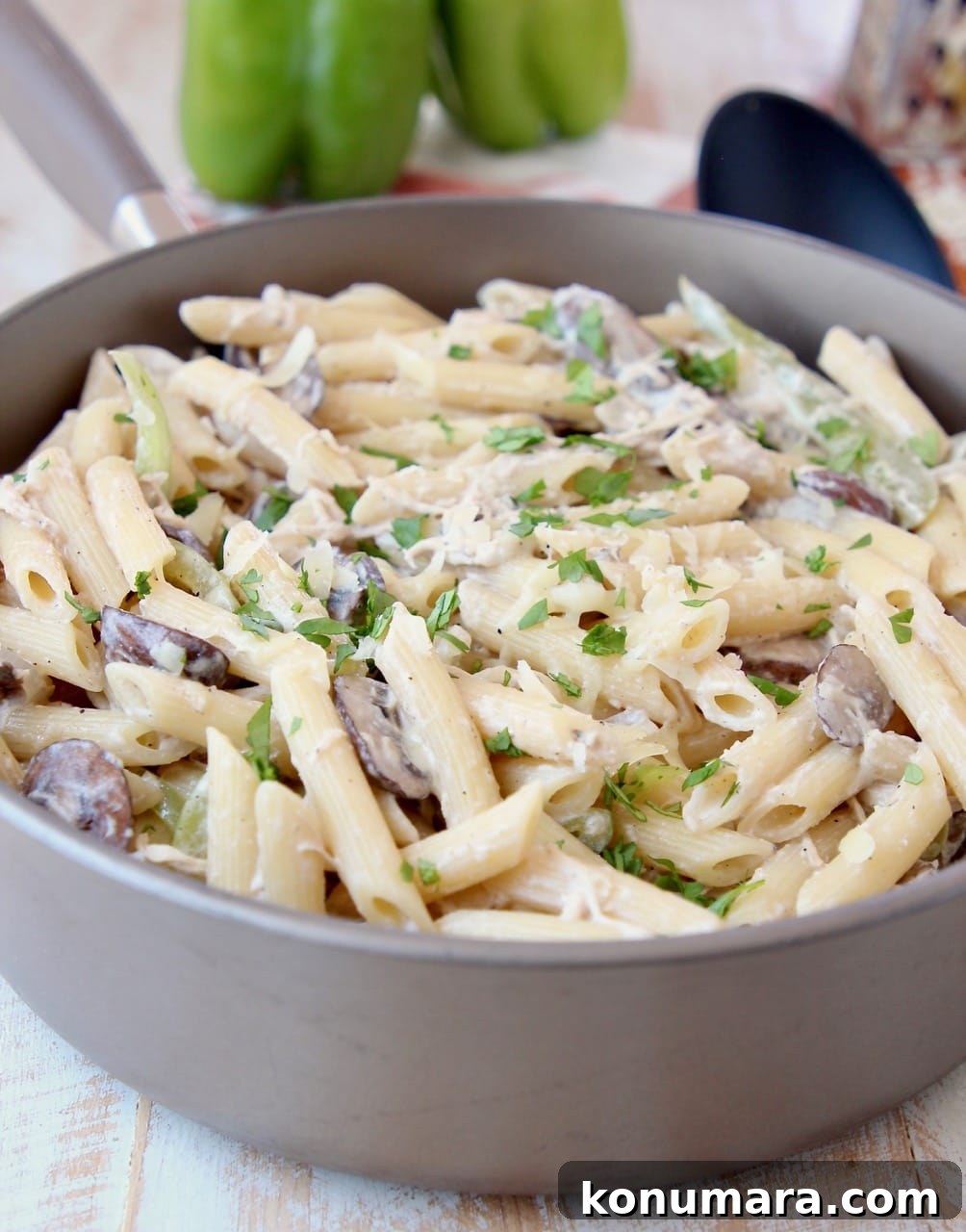French Onion Chicken Pasta in Skillet