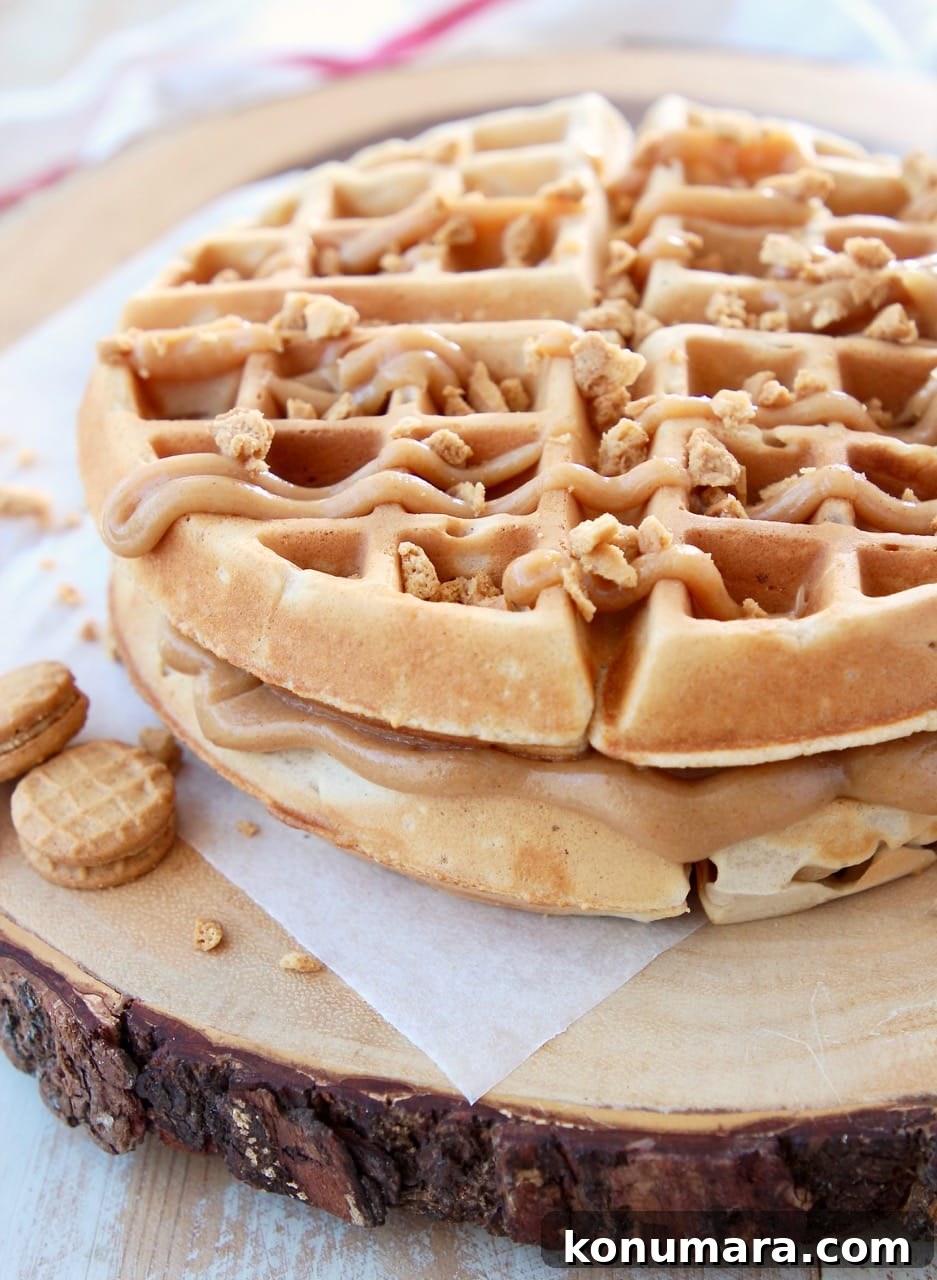 Peanut Butter Waffles with Creamy Peanut Butter Filling and Peanut Butter Syrup