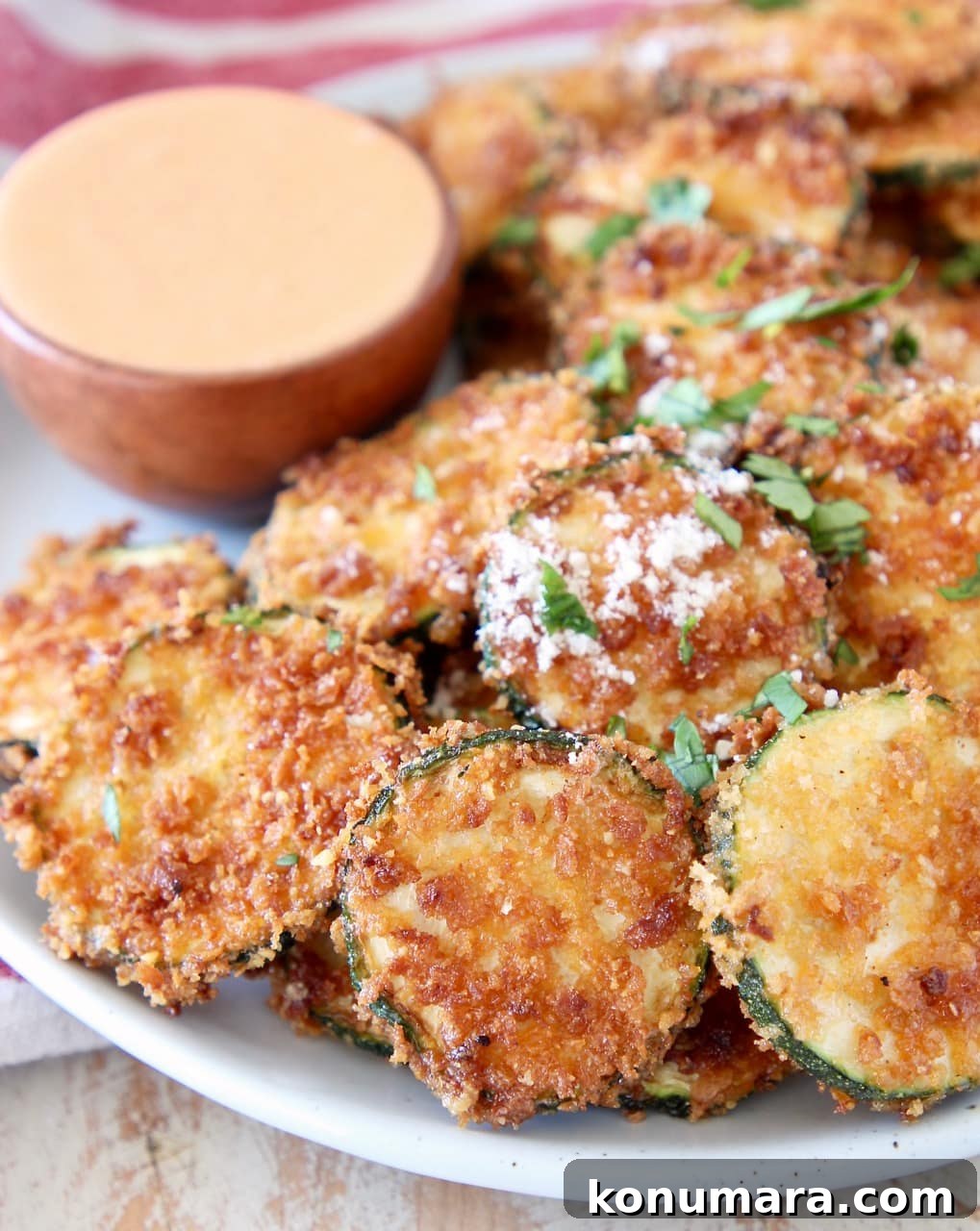 Crispy Fried Zucchini Chips with Parmesan Cheese and Buffalo Blue Cheese Sauce