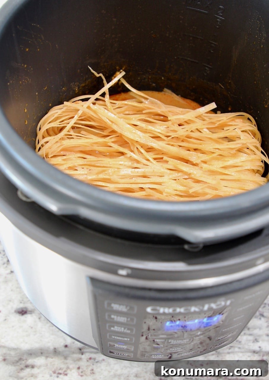 Rice noodles and peanut sauce in the crock pot express crock multi cooker