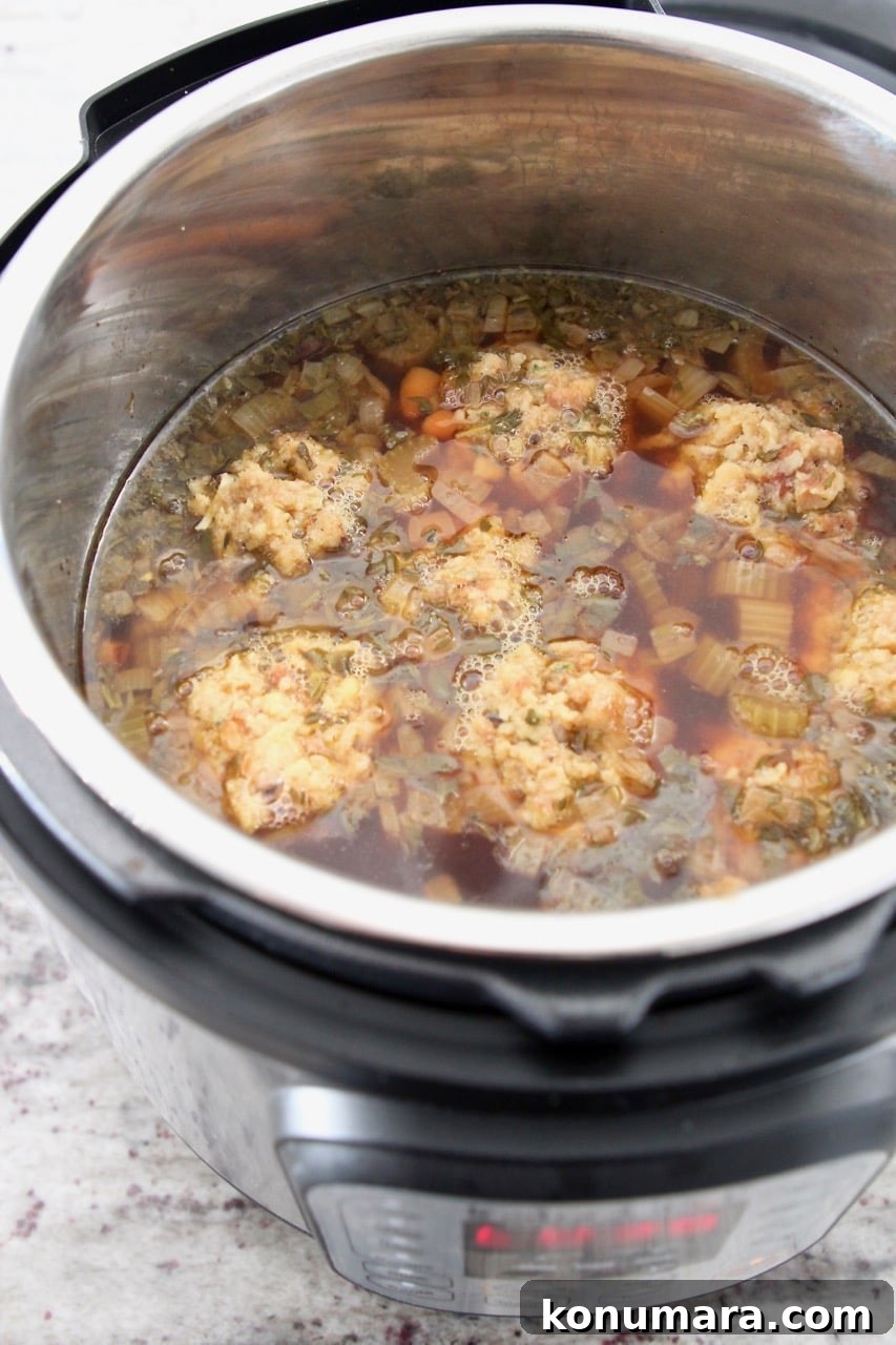 Instant Pot Turkey Soup with Savory Stuffing Dumplings 4 Turkey soup with stuffing dumplings in Instant Pot
