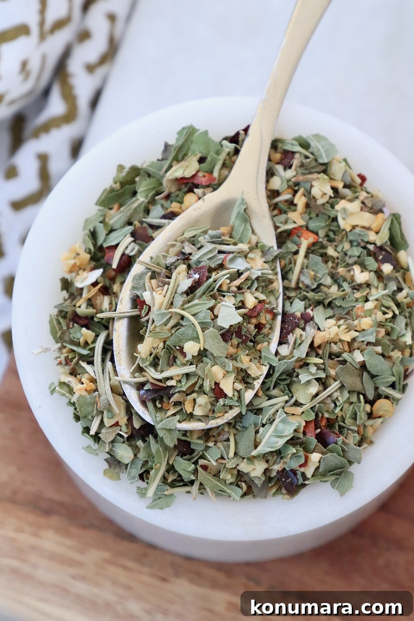 Homemade Italian Seasoning Mix for Pasta and Pizza 2 Italian seasoning in a bowl with a spoon