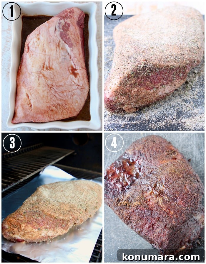 Smoked brisket recipe instructional images