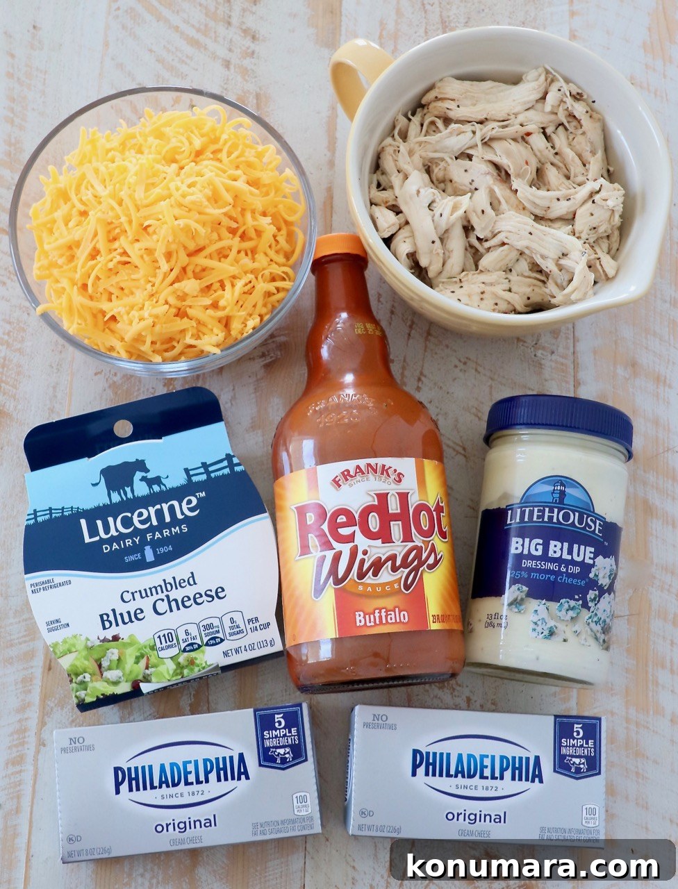 ingredients for buffalo chicken dip