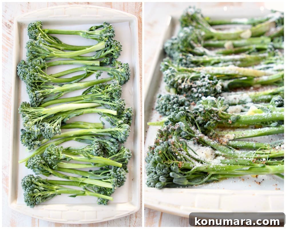 Collage of roasted broccolini recipe instruction images