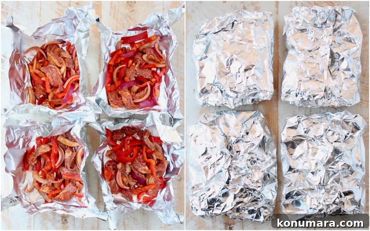 Cheesesteak foil packs recipe instructional images