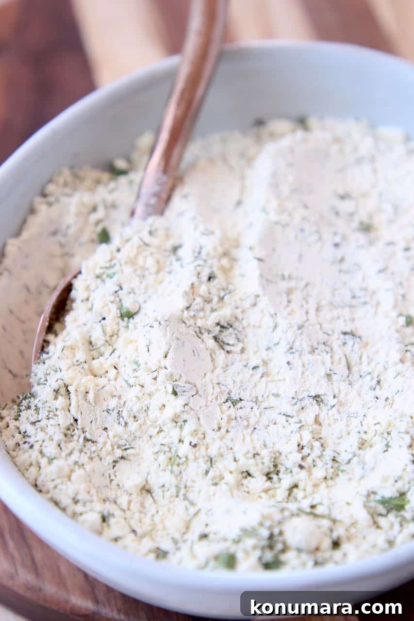 Ranch seasoning mix in bowl with spoon