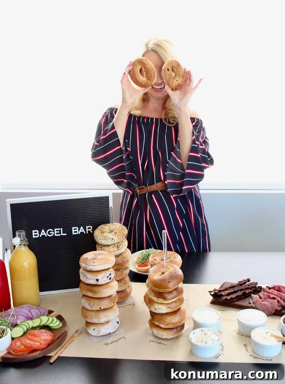 How to Set Up a DIY Bagel Bar for Brunch 2 Bagel bar setup with assorted bagels and toppings