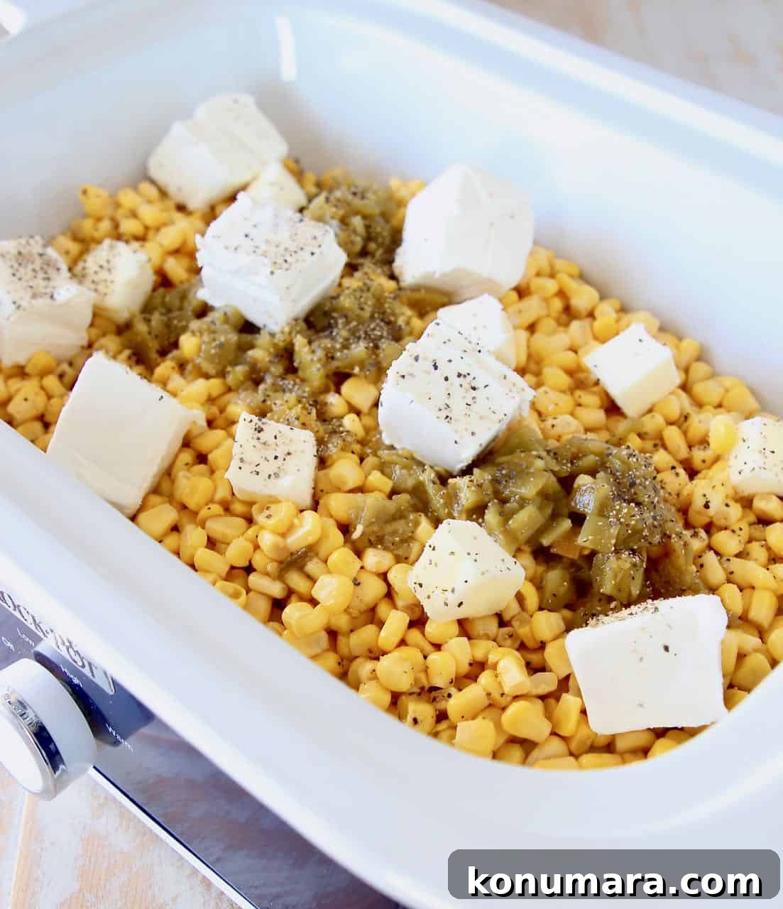 Creamed corn ingredients in crock pot