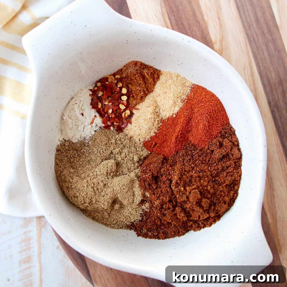 19 New Recipes from 2019 Worth Revisiting 6 Eight spices for chili seasoning in a white bowl on a wood cutting board