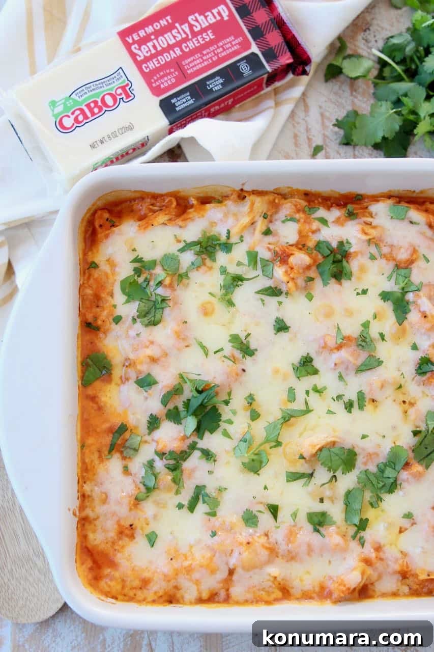 Buffalo chicken cauliflower casserole, topped with cheese and cilantro