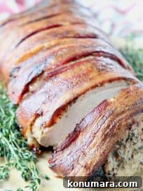 Bacon wrapped balsamic pork loin
