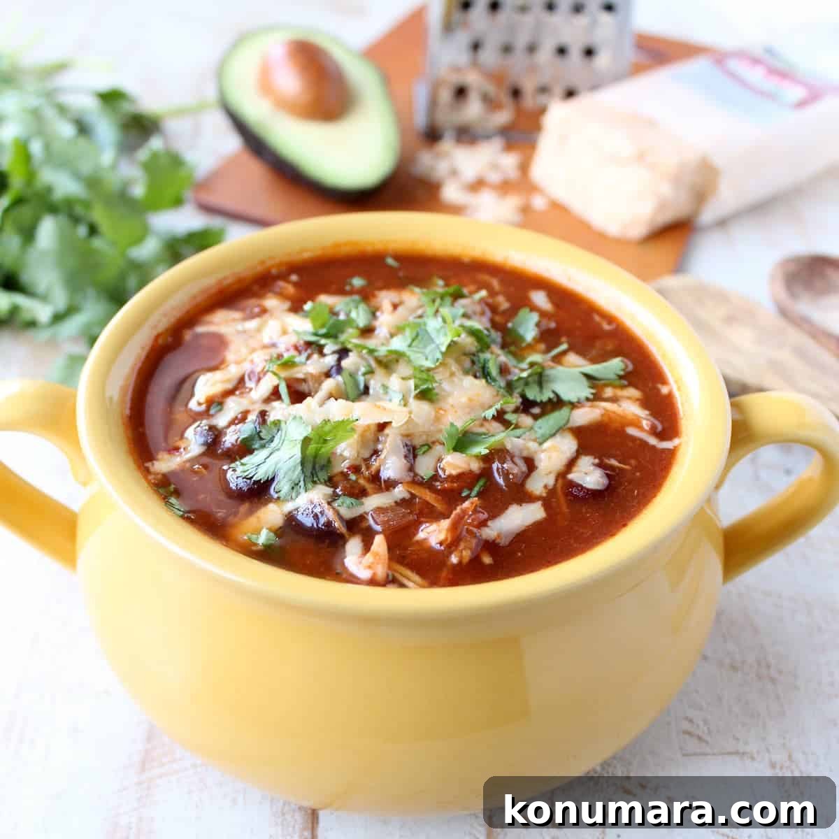 15 Pantry Staple Recipes with Shopping List 6 This Slow Cooker Chicken Enchilada Soup recipe is easy to prep in only 10 minutes & given a deliciously spicy kick with the addition of Sriracha!