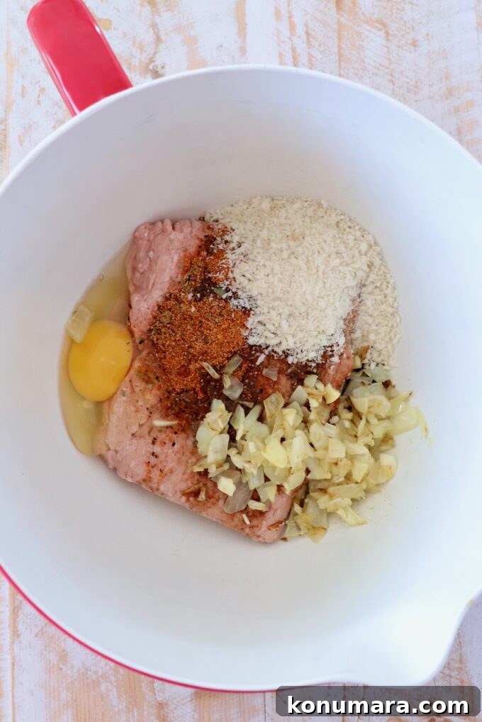 Maple-Glazed Mini Meatloaves Recipe 4 meatloaf ingredients in a large mixing bowl