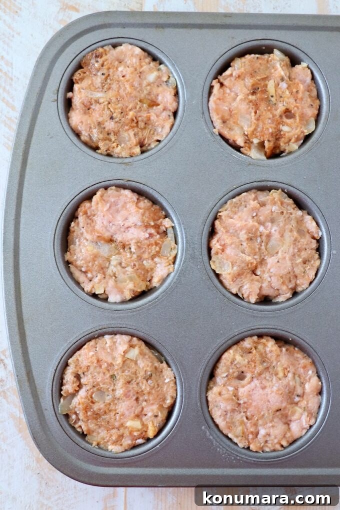 Maple-Glazed Mini Meatloaves Recipe 6 ground turkey meatloaf mixture pressed into a muffin tin