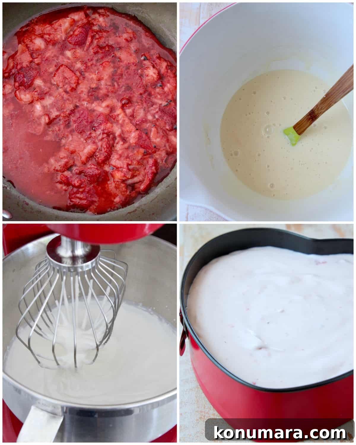 Creamy No-Churn Strawberry Ice Cream Recipe 4 Collage of images showing how to make homemade strawberry ice cream
