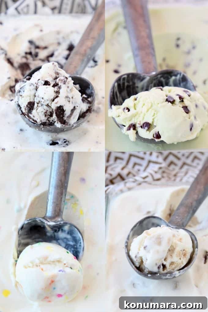 Ice cream being scooped from containers