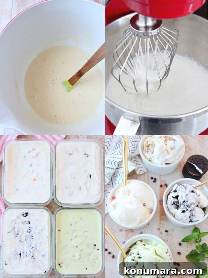 Collage showing how to make homemade ice cream