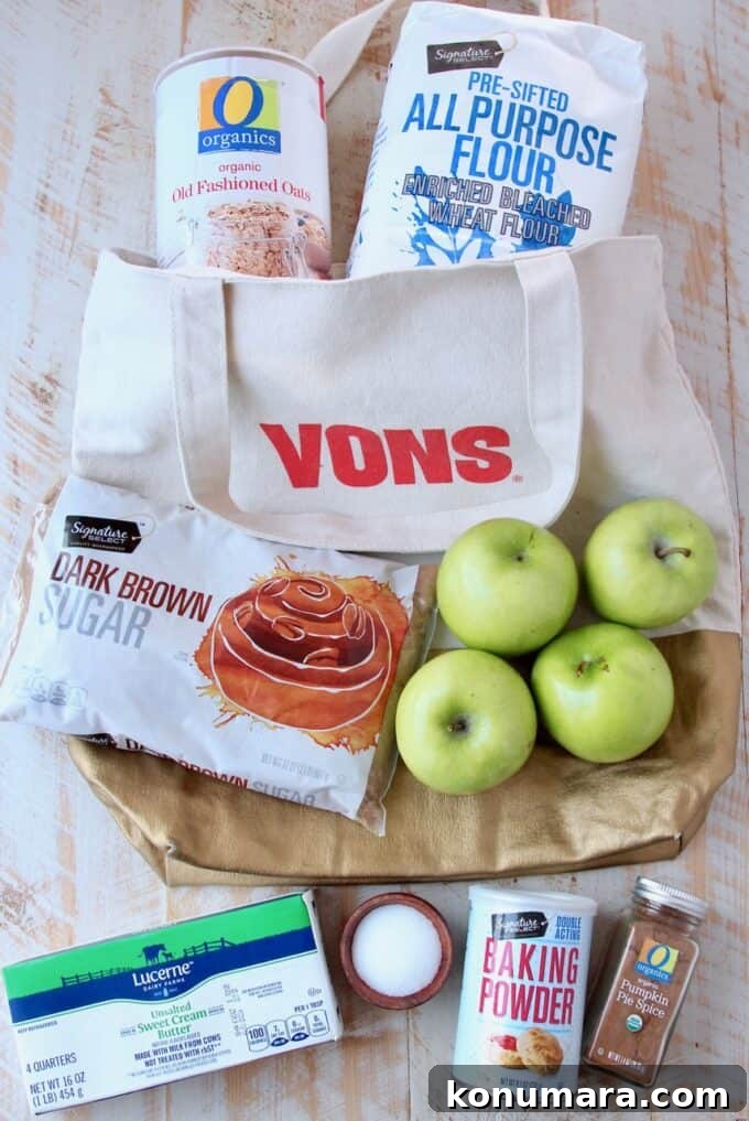 Ingredients for pumpkin spice apple oatmeal bars