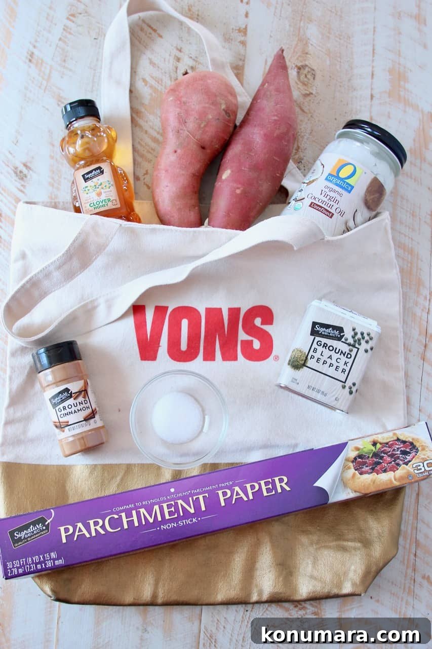 Ingredients for honey roasted sweet potatoes