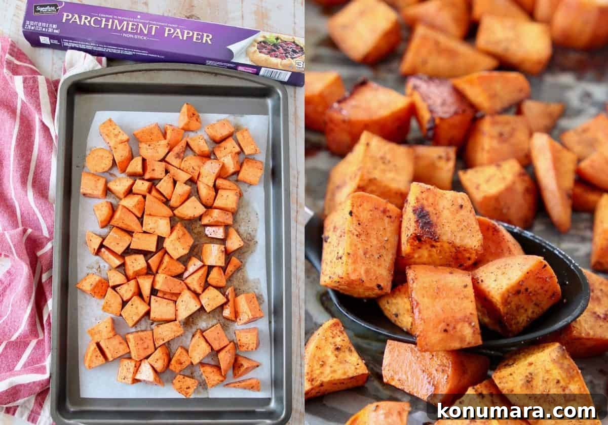 collage of images showing how to make roasted sweet potatoes with honey
