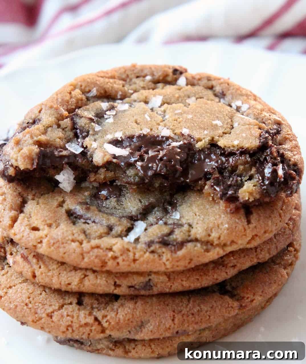 Sea Salt Chocolate Chunk Cookies Recipe 2 cookies stacked up on plate