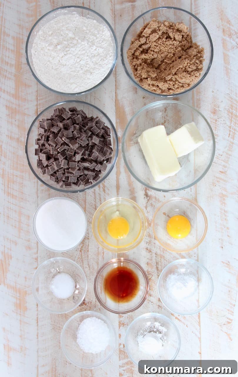 Sea Salt Chocolate Chunk Cookies Recipe 3 ingredients for sea salt chocolate chunk cookies in glass bowls
