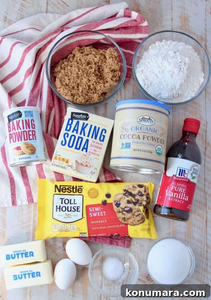 Double Chocolate Chip Cookies with Fudgy Centers 3 double chocolate chip cookie ingredients