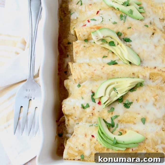 20 Must-Try Recipes from 2020 13 Overhead image of enchiladas with green sauce in casserole dish, topped with sliced avocado