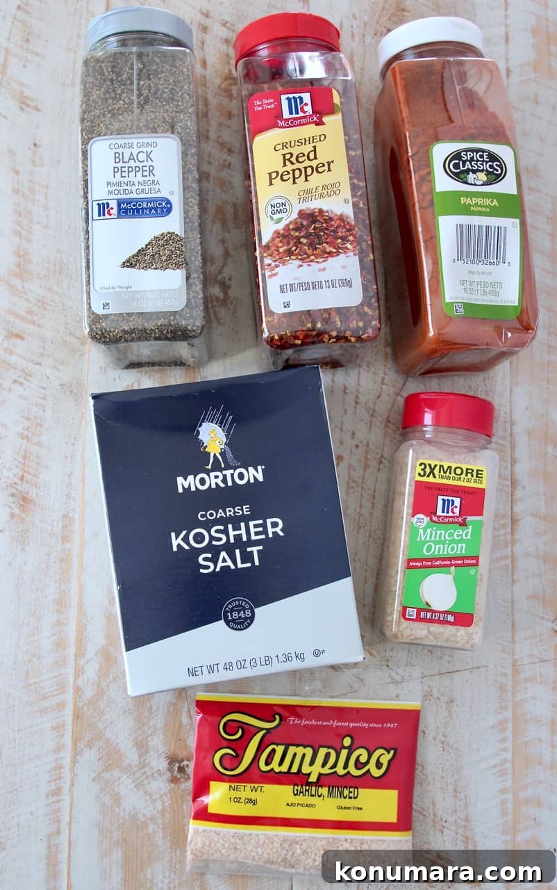 Homemade Montreal Steak Seasoning Rub 3 Overhead image of ingredients for Montreal steak seasoning