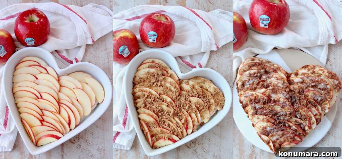 collage of images showing how to make a heart shaped apple pizza
